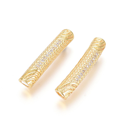 Golden Brass Micro Pave Clear Cubic Zirconia Beads, Long-Lasting Plated, Tube Beads, Cadmium Free & Lead Free, Golden, 30x6mm, Hole: 4mm