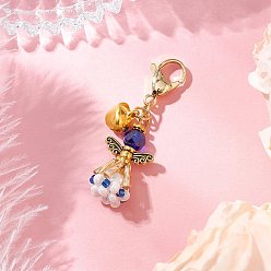 Королевский синий Подвесные украшения из стеклянных бусин и сплава в виде ангела, с железными колокольчиками, застежка-лобстер для украшений на сумке, античный золотой и золотой, королевский синий, 43 мм