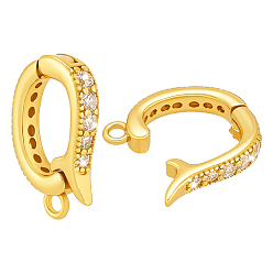 Золотой 2шт. стерлинговое серебро, микропаве, прозрачные кубические цирконии, застежки-клипсы, овальные, золотые, 12x7.5x2.5 мм, отверстие : 1 мм