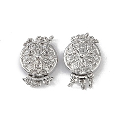 Платина Покрытие стойки латунь микро паве прозрачный кубический цирконий застежки коробки, 3 нитей, 6-луночное, плоские круглые с цветочным узором, платина, 21x15x8 мм, отверстие : 2.4 мм