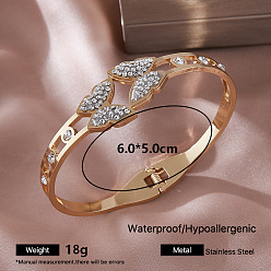Butterfly 304 Stainless Steel Crystal Rhinestone Hinged Cuff Bangles for Women, Golden, Butterfly, Inner Diameter: 2.36 inch(6cm)