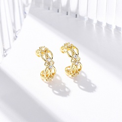 Настоящее золото 18K Серьги-манжеты из латуни с микропаве из прозрачного кубического циркония, без свинца и без кадмия, овальные, реальный 18 k позолоченный, 14x5 мм