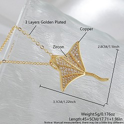 Fish Ожерелья с подвесками Ocean Summer из латуни с прозрачными кубическими цирконами и паве, золотые, рыба, 17.72 дюйм (45 см), Кулон : 31x28 мм