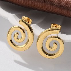 Настоящее золото 18K 304 серьги-гвоздики из нержавеющей стали для женщин, ионное покрытие (ip), спираль, реальный 18 k позолоченный, 20x16.5 мм