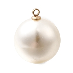 (404) Непрозрачное AB Кислое яблоко Подвески из АБС-пластика с жемчугом, круглые, с петлей из золотого сплава, цветочный белый, 24x20 мм, отверстие : 1.8 мм