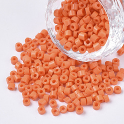 Coral 6/0 Glass Bugle Beads, Opaque Colours, Coral, 6/0 3.5~5x3.5~4mm, Hole: 1mm, about 4500pcs/bag