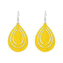 Золотистый Серьги-подвески в форме капли из полого дерева, платина, золотые, 80x40 мм