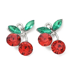 Платина Подвески из сплава и страза, черри прелести, платина, 21x18x7 мм, отверстие : 1.8 мм