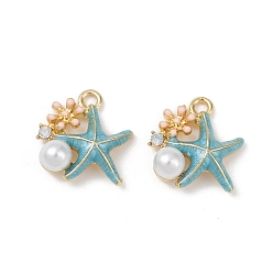 Морская звезда Подвески из латунного сплава, с эмалью и абс пластика имитация жемчуга, стойки покрытие, золотые, морская звезда, 15.5x14.5x5.5 мм, отверстие : 1.8 мм