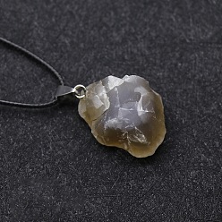 Серый агат Натуральный серый агат необработанные самородки кулон ожерелье, черные кожаные шнуры-ожерелья для женщин, 17.72 дюйм (45 см)