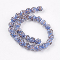 Cornflower Blue Handmade Gold Sand Lampwork Beads, Round, Cornflower Blue, 11~12mm, Hole: 1~2mm
