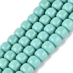 Бирюза Непрозрачное стекло бисер нитей, колонка, бирюзовые, 9.5~10x8 мм, отверстие : 1~1.2 мм, около 45~49 шт / нитка, 14.17~16.14 дюйм (36~41 см)