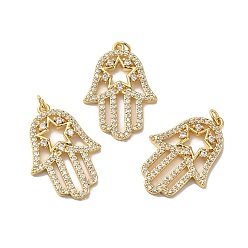 Прозрачный Подвески из кубического циркония с покрытием из латуни, с целью перехода в кольце, без свинца и без кадмия, реальный 18 k позолоченный, долговечный, рука хамса со звездным шармом, прозрачные, 28x19.5x3 мм, отверстие : 3.4 мм