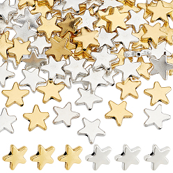 Antique Silver & Antique Golden 100Pcs 2 Colors Tibetan Style Alloy Beads, Star, Antique Silver & Antique Golden, 12x13.5x4mm, Hole: 1.5mm, 50pcs/color