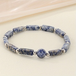 (306FM) Жонкиль матовый с лаймовой подкладкой Браслеты из натуральной голубой яшмы с бусинами для мужчин и женщин, кубоид, 7-1/2 дюйм (19 см)