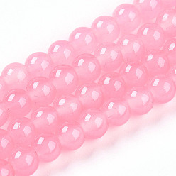 Pink Выпечки окрашены имитация нефрита стекловолокна круглый шарик, розовые, 6.5 мм, отверстие : 1.5 мм, около 135~140 шт / нитка, 31.8 дюйм