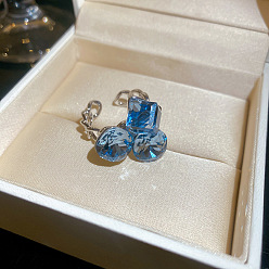 Stahlblau Offene Manschettenringe aus Messing mit Strasssteinen, Nuggets, mit Glas, Platin Farbe, Stahlblau, 20 mm