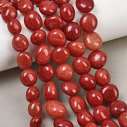Dark Red Dyed Natural White Jade Beads Strands, Nuggets, Tumbled Stone, Dark Red, 9.5~13x9~12x9~15mm, Hole: 0.8mm, about 32pcs/strand, 15.35''(39cm)