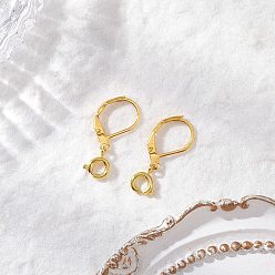 Золотой Латунная фурнитура Leverback для серег, с застежками пружинного кольца, золотые, 23x11 мм, штифты : 0.8 мм