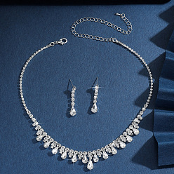 Кристалл Ожерелье из сплава со стразами в форме капли и серьги-гвоздики, кристалл, 350 мм