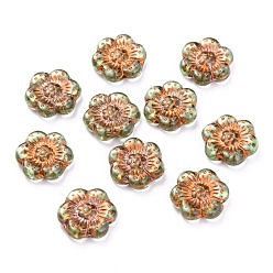 Light Green Czech Glass Beads, Flower, Light Green, 14x14mm, Hole: 0.8~1mm