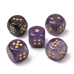 Amethyst Natural Amethyst Dices, Engraved Gold Dot 6 Sided Crystal Stone Dice for Tabletop RPG Board Game, 14~16.5x14~16.5x14~16.5mm