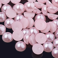 Pink ABS Plastic Cabochons, Imitation Pearl, Half Round, Pink, 3x1.5mm, about 10000pcs/bag