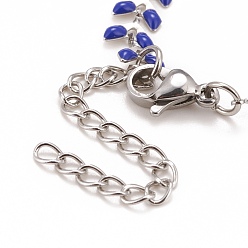Medium Blue Enamel Wheat Link Chains Bracelet, 304 Stainless Steel Jewelry for Women, Stainless Steel Color, Medium Blue, 6-7/8 inch(17.5cm)