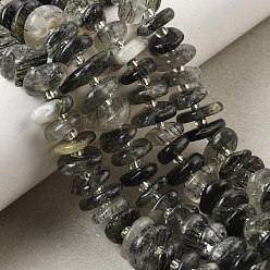 Rutilated Кварц Естественный зеленый Rutilated кварцевые нити бисера, самородки, с бисером, 10~16x10~16x2~6 мм, отверстие : 1.2 мм, около 63~73 шт / нитка, 15.94'' (40.5 см)