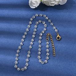 Прозрачный 304 Ожерелье из нержавеющей стали с гранеными стеклянными бусинами-ронделями, цепочка ручной работы с камнями-талисманами, символизирующими месяц рождения, для женщин., ионное покрытие (ip), золотые, прозрачные, 14.96 дюйм (38 см)