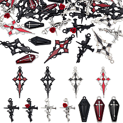 (52) Непрозрачная лаванда 44 шт 11 стили подвески из сплава с эмалью на тему Хэллоуина, гроб с крестом, разноцветные, 25.5~47.5x11~23x3~5.5 мм, отверстие : 1.2~2 мм, 4 шт / стиль