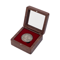Dark Red Wood Badge Packing Magnetic Boxes with Acrylic Visible Window Lid, Square, Dark Red, 8x8.05x3.8cm