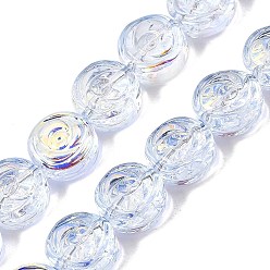 Cielo Azul Pintura de horneado galvanizada cuentas de vidrio transparentes hebras, plano y redondo con flor rosa, color de ab chapado, el cielo azul, 10x5.3 mm, agujero: 1 mm, sobre 65 unidades / cadena, 25.20'' (64 cm)