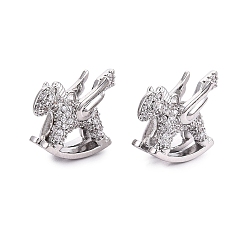 Платина Латунные микропаве прозрачные подвески с фианитом, подвески в виде лошадки-качалки с крыльями, платина, 14x16x7 мм, отверстие : 0.9~1 мм