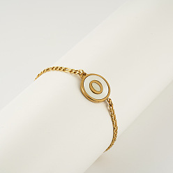 Letter O Плоские круглые с буквенным узором 304 браслеты из нержавеющей стали, браслеты figaro chains для женщин, с оболочкой, золотые, Письмо O, 7-1/2 дюйм (19 см)