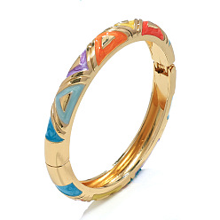 Разноцветный Браслеты на шарнирах из цинкового сплава с эмалью и треугольным узором для женщин, золотые, красочный, внутренний диаметр: 2.36 дюйм (6 см)