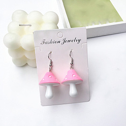 Бледно-Розовый Серьги-подвески в форме гриба из сплава и смолы, платина, розовый жемчуг, 28 мм