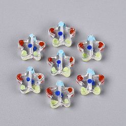 Clear Handmade Lampwork Beads Strands, Star & Polka Dot, Clear, 16~17.5x17~18x5.5~7.5mm, Hole: 1~1.6mm, about 30~35pcs/strand, 18.11~20.87 inch(46~53cm)