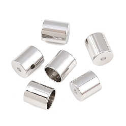 Real Platinum Plated SHEGRACE Brass Cord Ends, Column, Cadmium Free & Nickel Free & Lead Free, Real Platinum Plated, 7x6mm, Hole: 1.4mm, Inner Diameter: 5.3mm