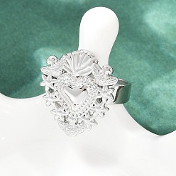 Нержавеющая Сталь Цвет 304 регулируемые кольца для женщин в форме сердца из нержавеющей стали, святое сердце, цвет нержавеющей стали, 20.5x18.5 мм, размер США 7 1/4 (17.5 мм)