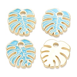 Светло-Голубой Латунь эмаль подвески, реальный 18 k позолоченный, долговечный, лист, Небесно-голубой, 18x16x1.5 мм, отверстие : 2.5 мм