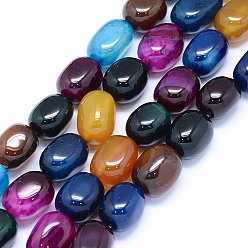 Mixed Color Natural Agate Beads Strands, Drum, Dyed & Heated, Mixed Color, 16~17x11~12mm, Hole: 1.5mm, , about 23~25pcs/strand, 15.3 inch(39cm)