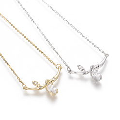 (52) Непрозрачная лаванда Латунь подвесные ожерелья, с кабельными цепями из циркония и 304 нержавеющей стали, филиал, разноцветные, 17.5 дюйм (44.5 см), 1.5 мм