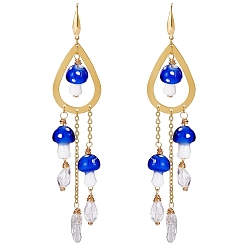 Синий Серьги-люстры в форме капелек и лэмпворк из натурального кристалла кварца, золотые серьги-капли из хирургической нержавеющей стали с кисточками для женщин, синие, 316 мм, штифты : 120x20 мм