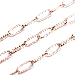 Rose Gold Ion Plating(IP) 304 Stainless Steel Paperclip Chains, Soldered, with Spool, Rose Gold, 4.8x2.5x0.5mm, about 32.8 Feet(10m)/roll
