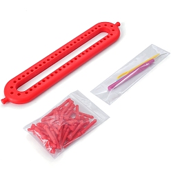 Red Rectangle Plastic Knitting Looms, with Crochet Hook and Needle, DIY Scarf Hats Shawl Making Tools, Red, 25.5x5.2x3.4cm