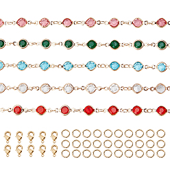 (52) Непрозрачная лаванда 5m 5 цвета латунь стекло стразы цепочки звенья, несварные, плоско-круглые, золотой свет, с латунными застежками-когтями из 10 шт., 30шт латуни кольца прыжок, разноцветные, 12x6.5x3 мм