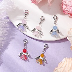 (52) Непрозрачная лаванда Подвеска из натурального и окрашенного малайзийского нефрита «ангел», Застежки-когти из сплава омара, подвески для украшений сумок, разноцветные, 35 мм, подвески: 22x20x10 мм