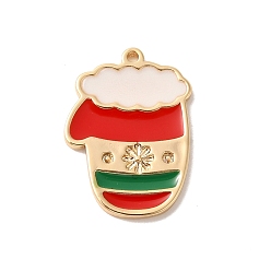 Другие Рождественские латунные эмалевые подвески, золотые, перчатки, 16.5x11.5x1 мм, отверстие : 0.9 мм