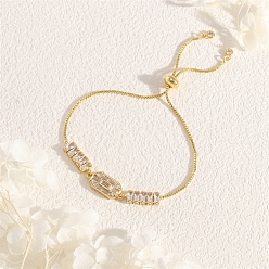 Rectangle Латунь микро проложить кубический цирконий слайдер браслеты, прямоугольные, 6-1/4~8-5/8 дюйм (16~25 см)